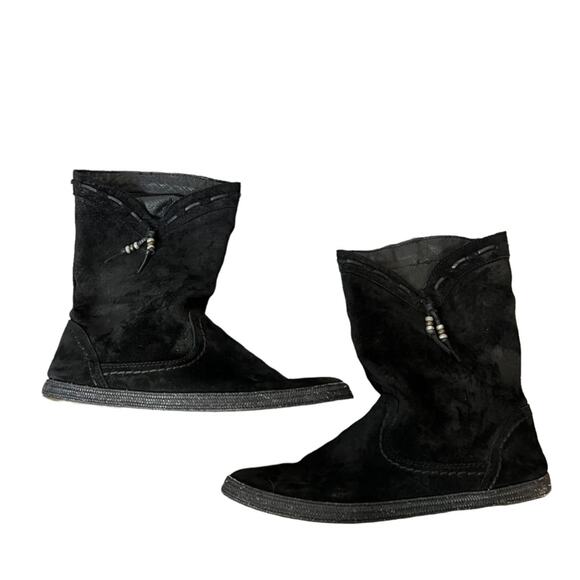 Ugg Laurin Mid Calf boots Black suede, Australian Lamb Fur sz 10 - Picture 6 of 7